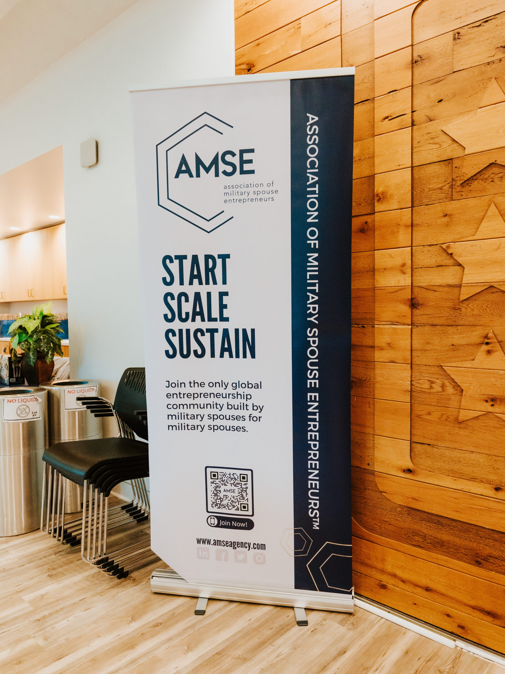 Start, Scale, Sustain, a sign explaining AMSE's mission